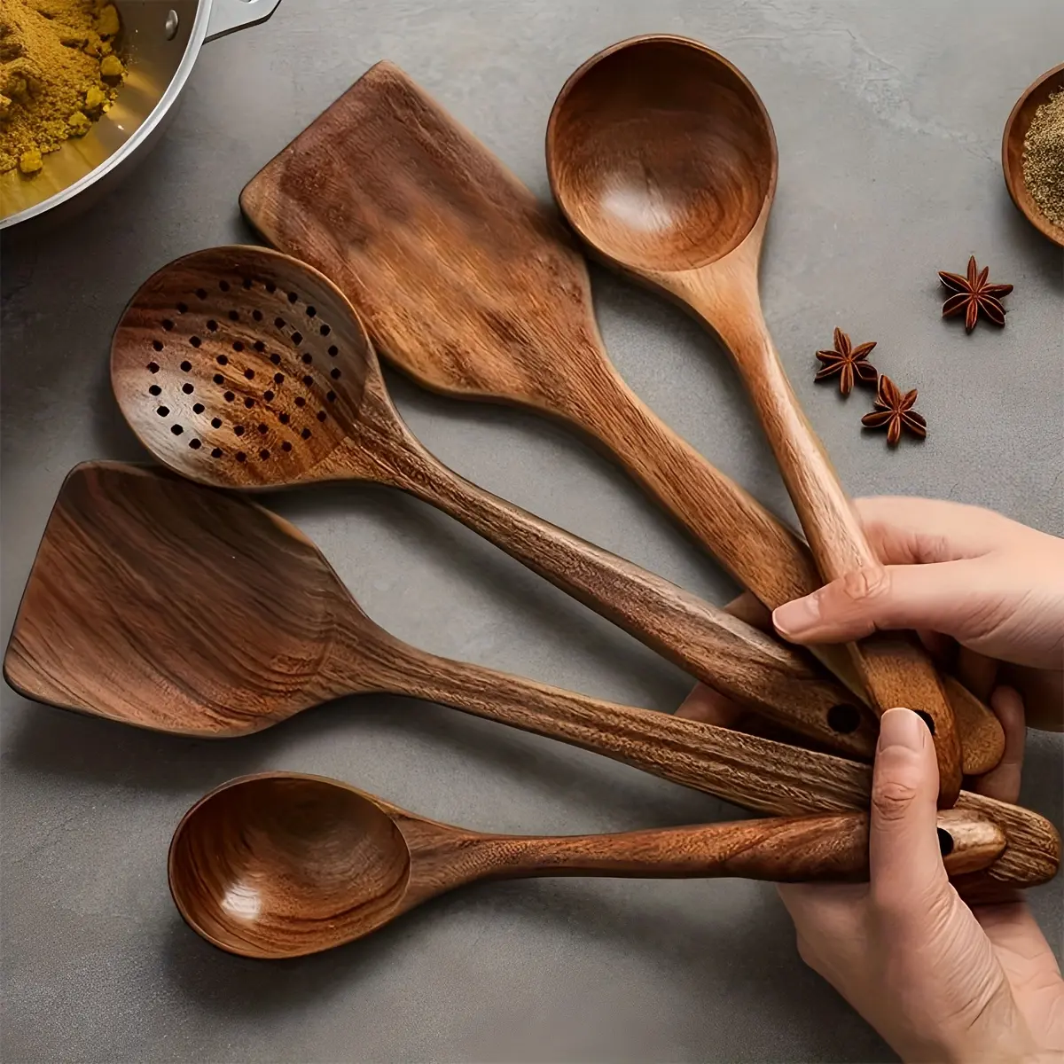 06bd8421-f947-4952-a003-f7ab2ae86d86 7-Piece Wooden Kitchen Utensil Set for Cooking & Stirring with Ergonomic Handles – main image