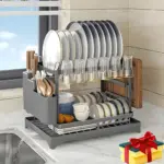Double-Layer Metal Dish Drying Rack for Dish Draining & Countertop Organization with Drainage Tray – gallery image 6