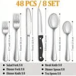 48-Piece Stainless Steel Flatware Set for Dining, Mirror Finish – gallery image 9