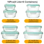 16-Piece Sealed Glass Food Storage Container Set for Food Storage & Meal Prep, Durable Glass – gallery image 4