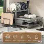 Two-Tier Dish Drying Rack for Drying Dishes & Utensils with Drainboard and Removable Holders – gallery image 7