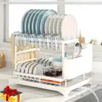 Double-Layer Metal Dish Drying Rack for Dish Draining & Countertop Organization with Drainage Tray – main image