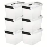 6-pack 6L Clear Plastic Storage Bins for Household Organization with Latching Lids – main image