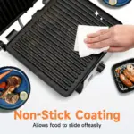 3-in-1 Electric Indoor Grill for Grilling & Pressing with 180-Degree Opening and Non-Stick Plates – gallery image 6