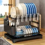 2-Tier Dish Drying Rack for Drying and Draining Dishes with Drainboard, Metal Frame – gallery image 8