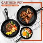 3pcs Cast Iron Skillet for Pan Frying & Searing, Drip Spout Design – gallery image 6