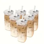 Square Glass Cup with Lid for Drinking Beverages, 13oz – gallery image 7