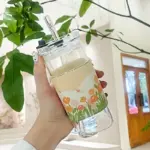 Square Glass Cup with Lid for Drinking Beverages, 13oz – gallery image 3