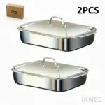 4-Piece Stainless Steel Rectangular Baking Pan Set for Baking & Roasting with Lids and Handles – gallery image 9