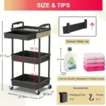 Rolling Storage Cart for Organizing Supplies with 3 or 4-Tier Design and Lockable Wheels – gallery image 4