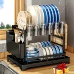 Double-Layer Metal Dish Drying Rack for Dish Draining & Countertop Organization with Drainage Tray – gallery image 7