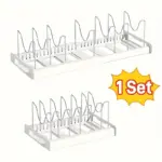 Adjustable Expandable Pots and Pans Organizer Rack for Organizing Cookware and Lids, White – gallery image 9
