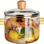 Borosilicate Glass Cooking Pot for Simmering & Serving with Yellow Handle – main image