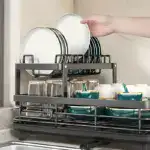 Two-Tier Dish Drying Rack for Drying Dishes & Utensils with Drainboard and Removable Holders – gallery image 3
