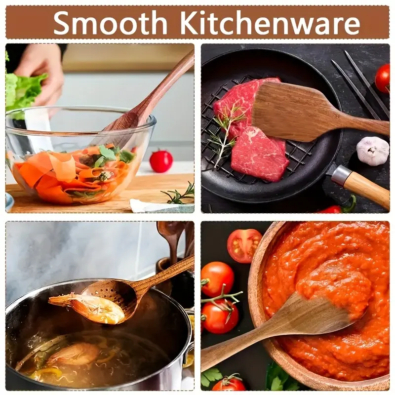 7-Piece Wooden Kitchen Utensil Set for Cooking & Stirring with Ergonomic Handles – description image 2