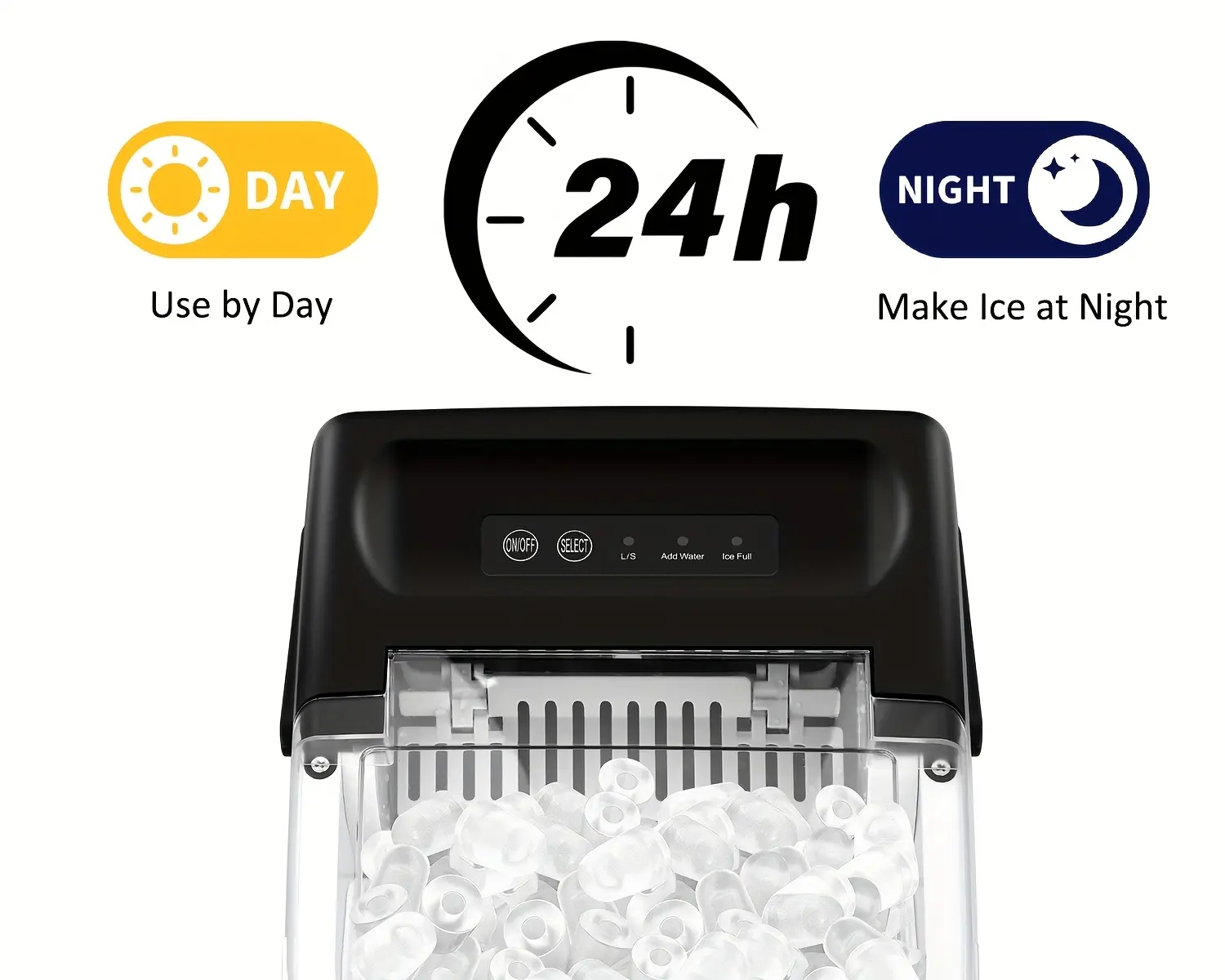 Portable Ice Maker for Making Ice Cubes with Carry Handle and Removable Basket – description image 4