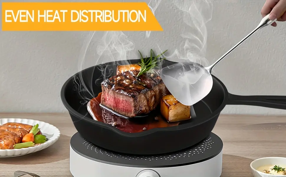 3pcs Cast Iron Skillet for Pan Frying & Searing, Drip Spout Design – description image 4