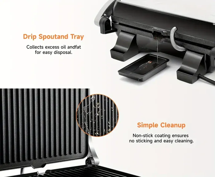 3-in-1 Electric Indoor Grill for Grilling & Pressing with 180-Degree Opening and Non-Stick Plates – description image 2