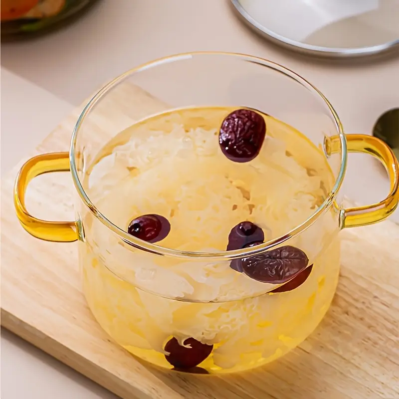 Borosilicate Glass Cooking Pot for Simmering & Serving with Yellow Handle – description image 3