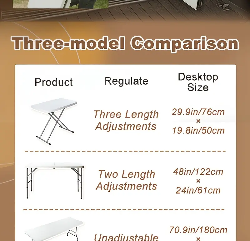 Folding Utility Table for Portable Work & Serving with Carry Handle and Adjustable Height – description image 7