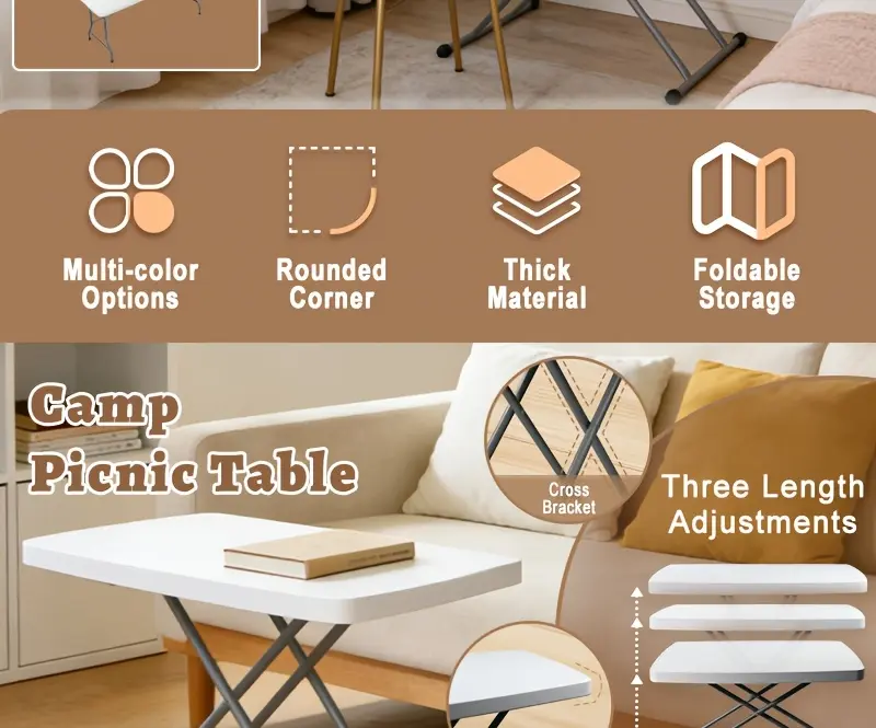 Folding Utility Table for Portable Work & Serving with Carry Handle and Adjustable Height – description image 2