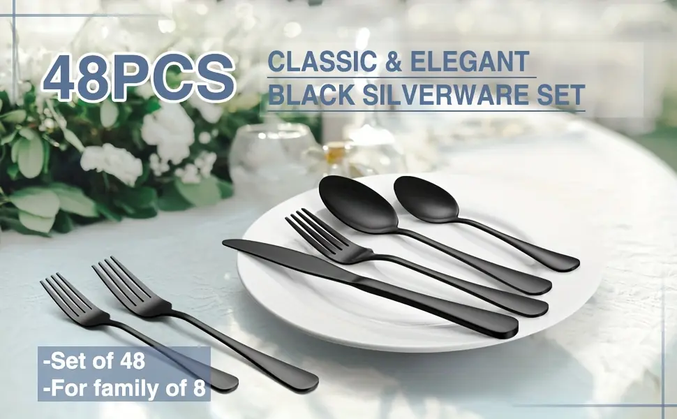 48-Piece Stainless Steel Flatware Set for Dining, Mirror Finish – description image 1