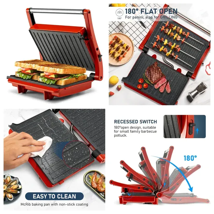 3-in-1 Electric Indoor Grill for Grilling & Pressing with 180-Degree Opening and Non-Stick Plates – description image 5