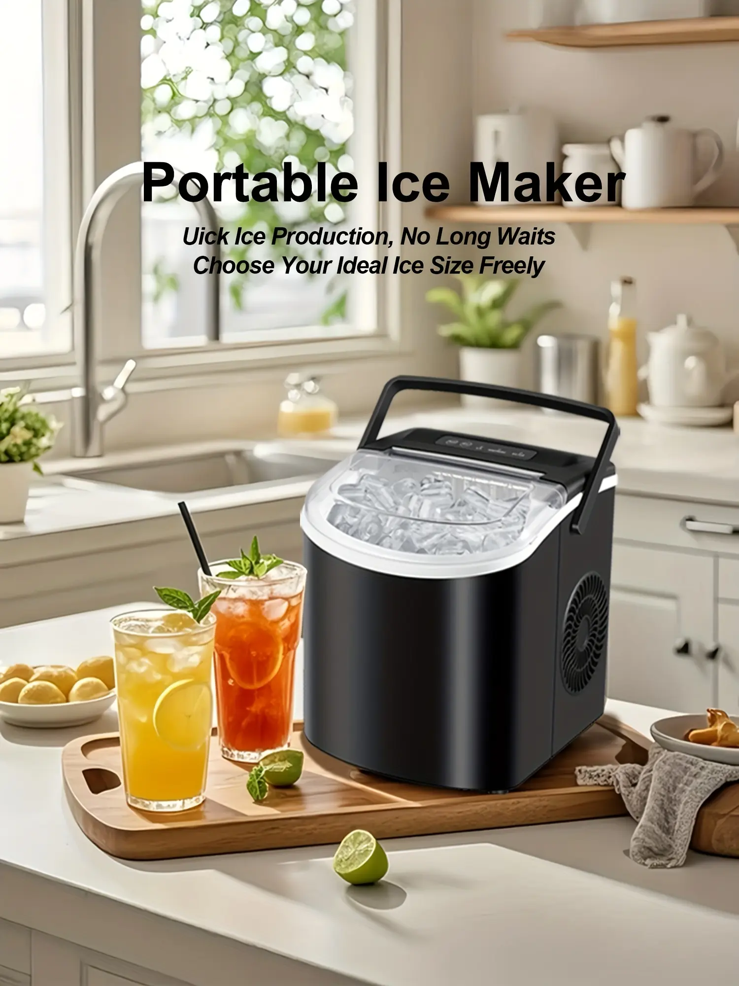 Portable Ice Maker for Making Ice Cubes with Carry Handle and Removable Basket – description image 1