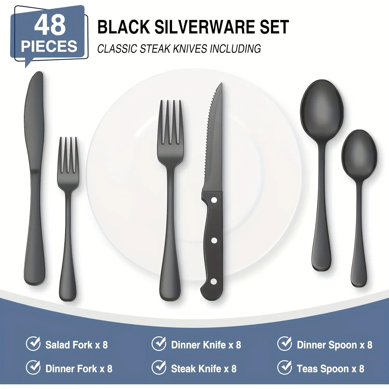 48-Piece Stainless Steel Flatware Set for Dining, Mirror Finish – description image 2