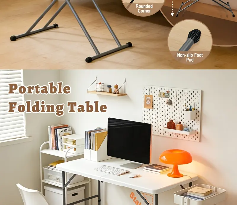 Folding Utility Table for Portable Work & Serving with Carry Handle and Adjustable Height – description image 3