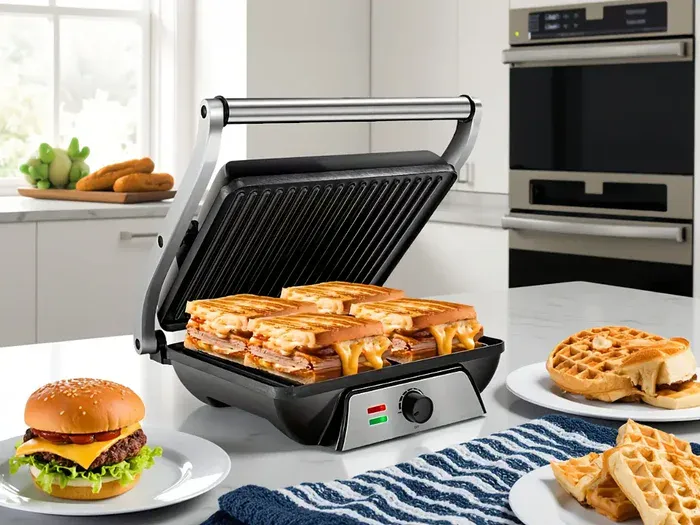 3-in-1 Electric Indoor Grill for Grilling & Pressing with 180-Degree Opening and Non-Stick Plates – description image 1