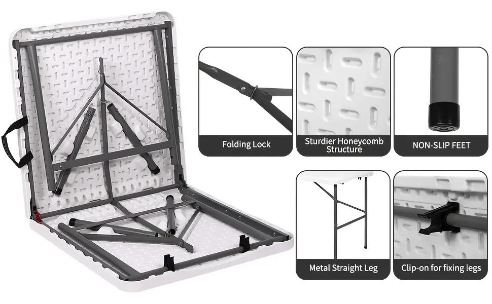 Plastic Folding Table for Portable Dining & Serving with Carrying Handle and Locking Design – description image 5