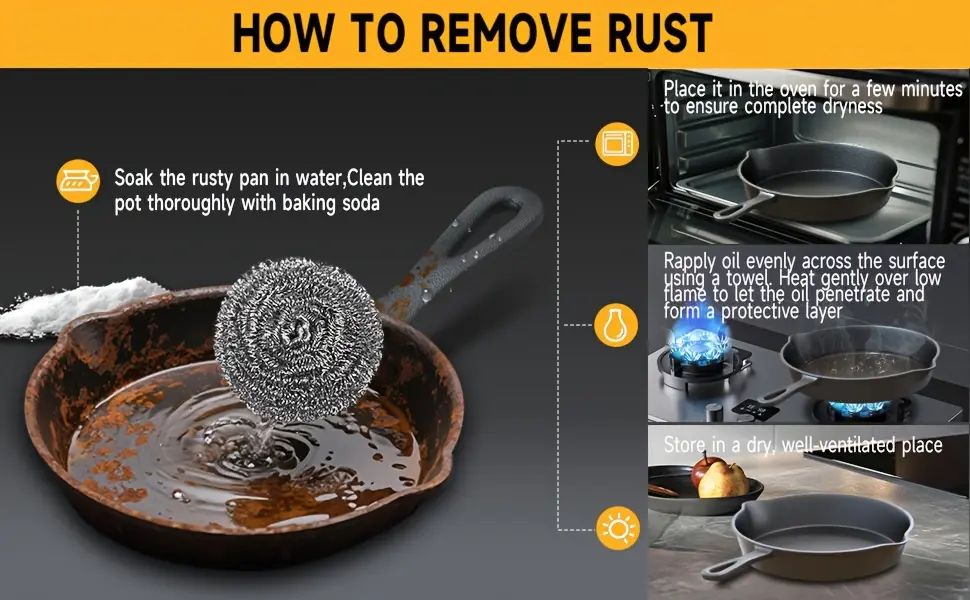 3pcs Cast Iron Skillet for Pan Frying & Searing, Drip Spout Design – description image 8