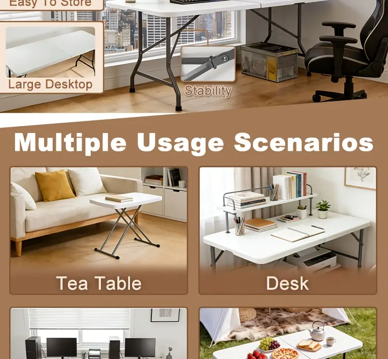 Folding Utility Table for Portable Work & Serving with Carry Handle and Adjustable Height – description image 5