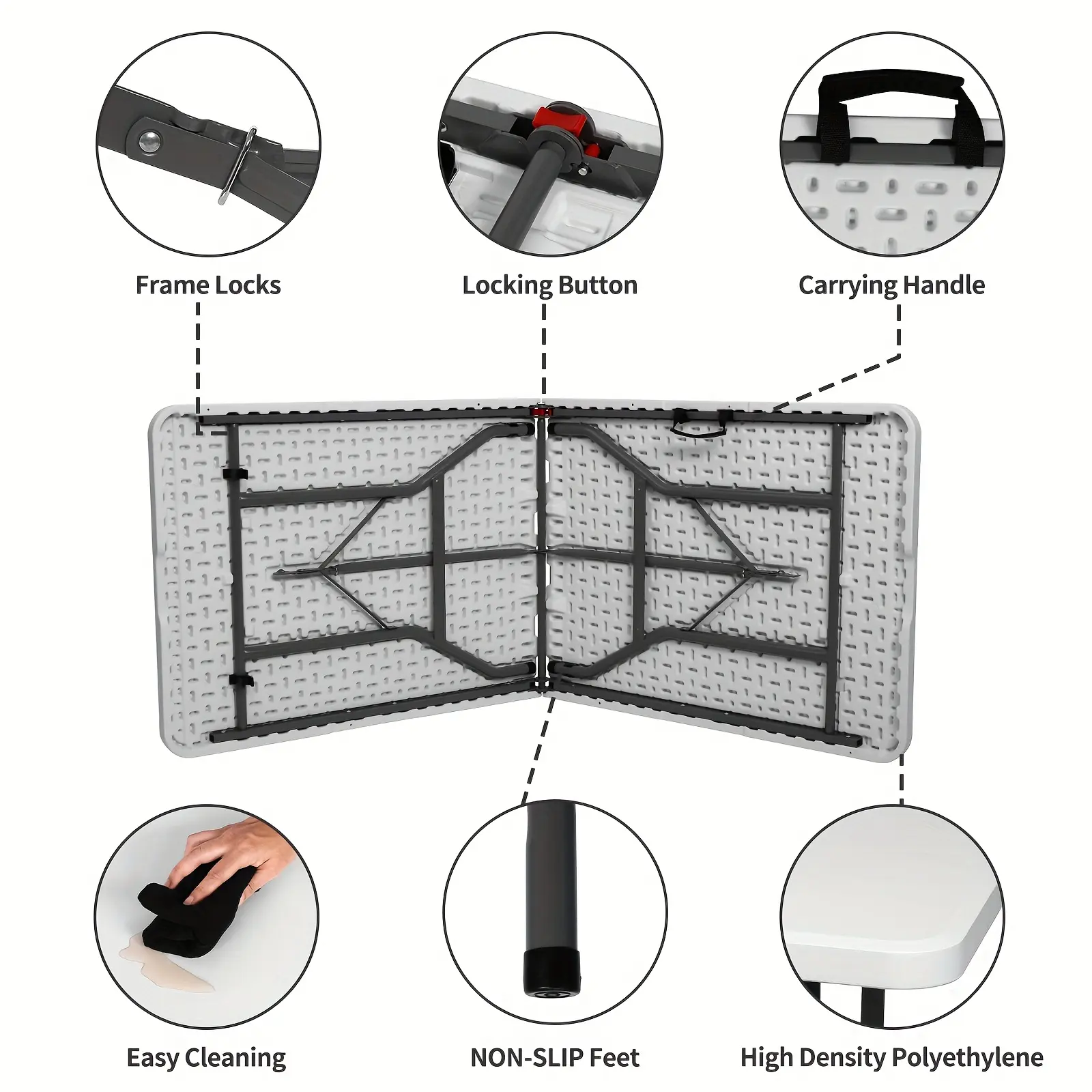 Plastic Folding Table for Portable Dining & Serving with Carrying Handle and Locking Design – description image 4
