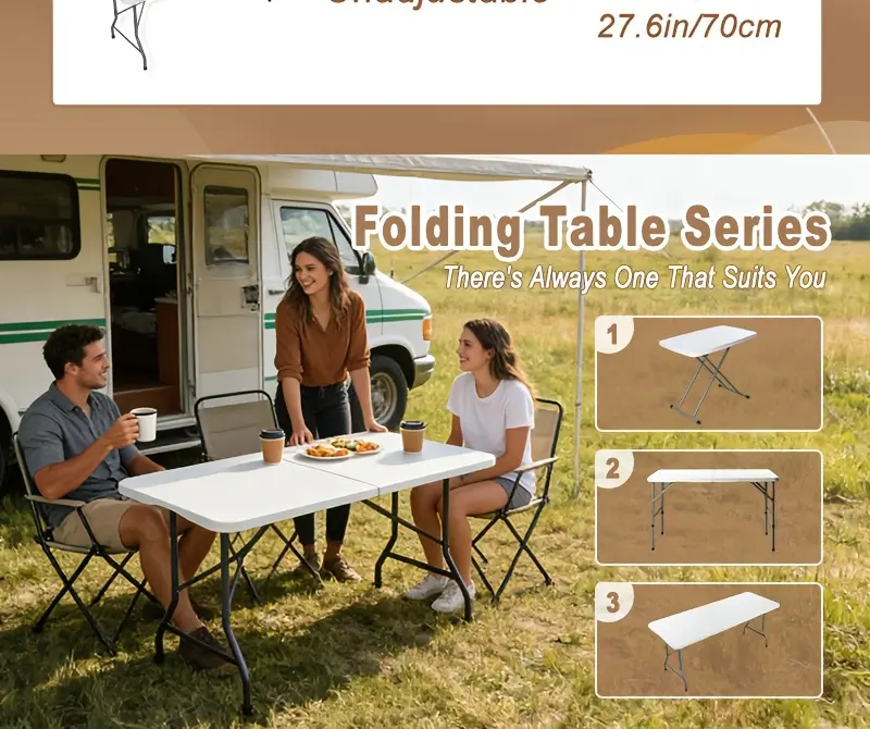 Folding Utility Table for Portable Work & Serving with Carry Handle and Adjustable Height – description image 8