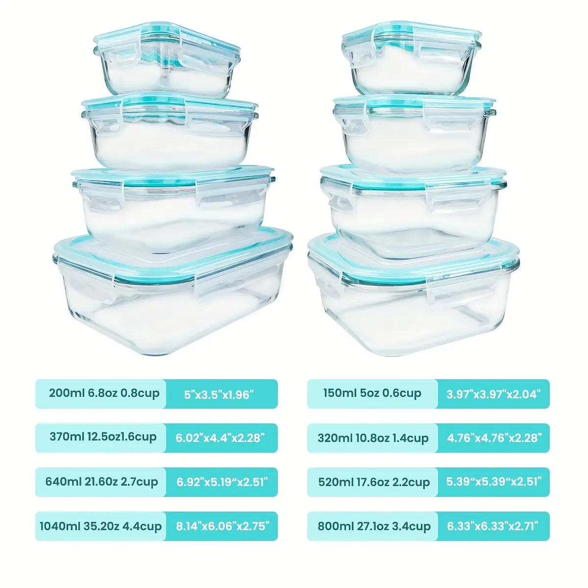 16-Piece Sealed Glass Food Storage Container Set for Food Storage & Meal Prep, Durable Glass – description image 4