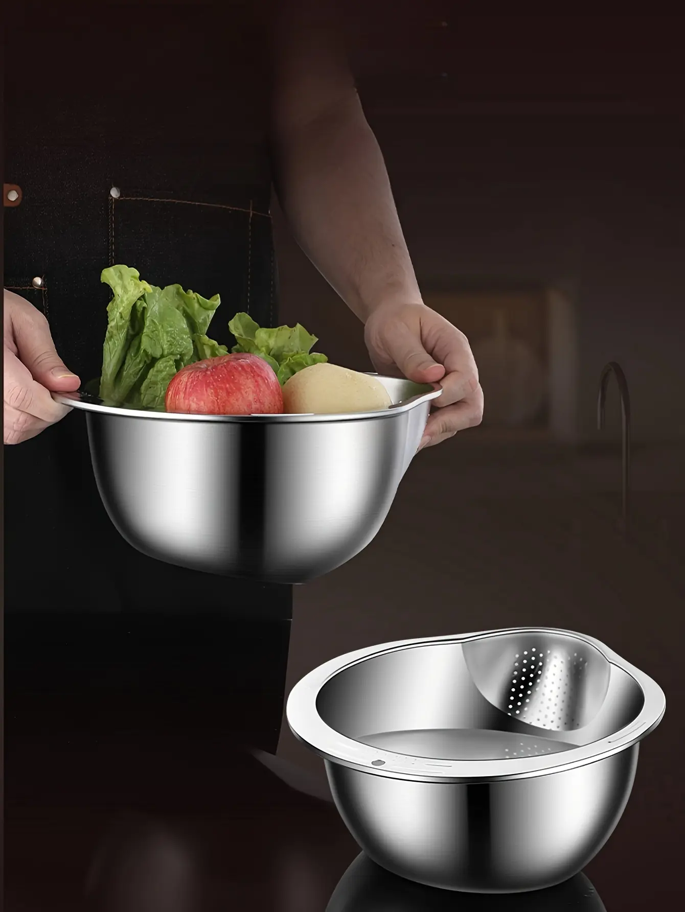 Stainless Steel Colander for Draining & Rinsing, Extra Large 5.5QT Strainer Basket – description image 2