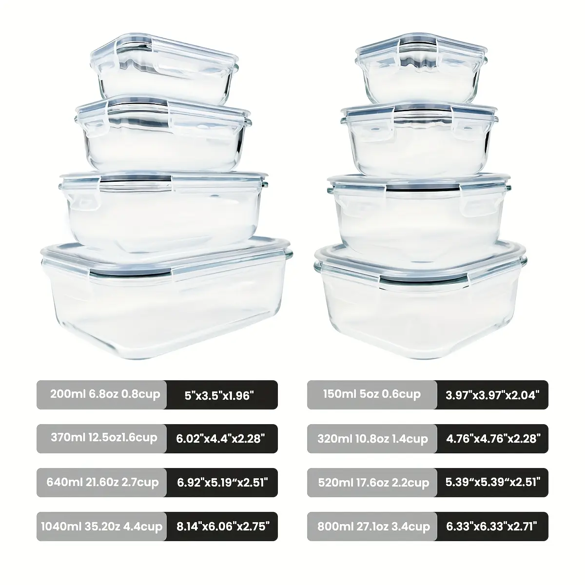 16-Piece Sealed Glass Food Storage Container Set for Food Storage & Meal Prep, Durable Glass – description image 8