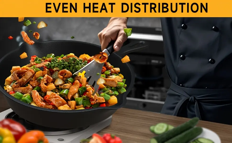 3pcs Cast Iron Skillet for Pan Frying & Searing, Drip Spout Design – description image 3